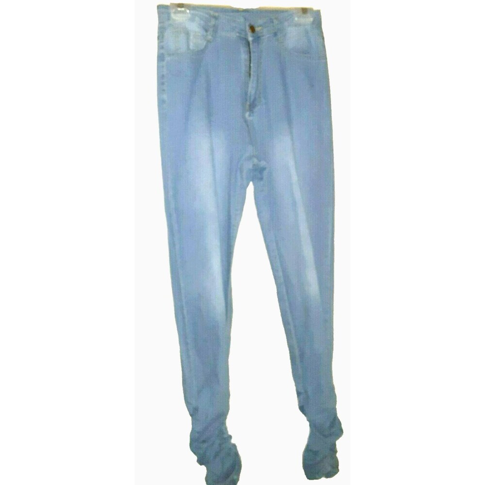 Blush Mark Ruched Gathered Leg Blue Medium Wash Women Denim Skinny Jeans Size M